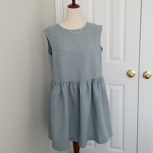 EUC - Light Blue "Mint Gray" Linen Smock Dress - Picture 10 of 11